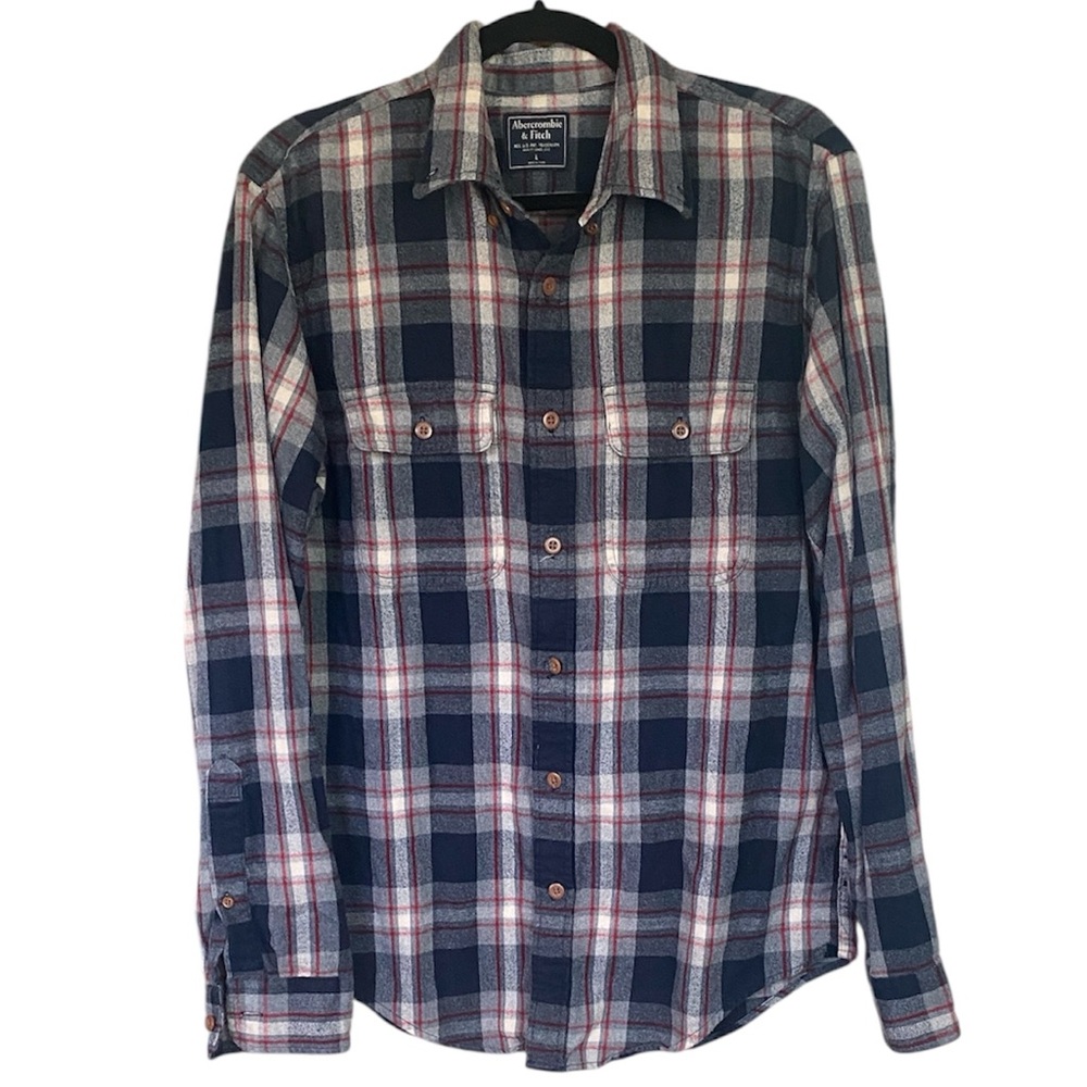 Abercrombie & Fitch Men’s Blue and Red Plaid Shirt